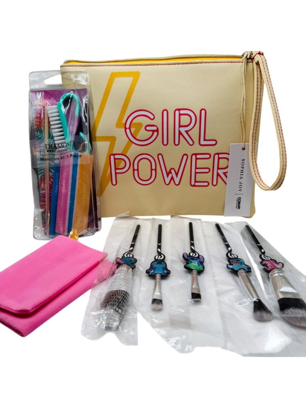 Girl Power Cosmetic Bag With Makeup Brushes & Diamond Cosmetics 5-Piece Manicure